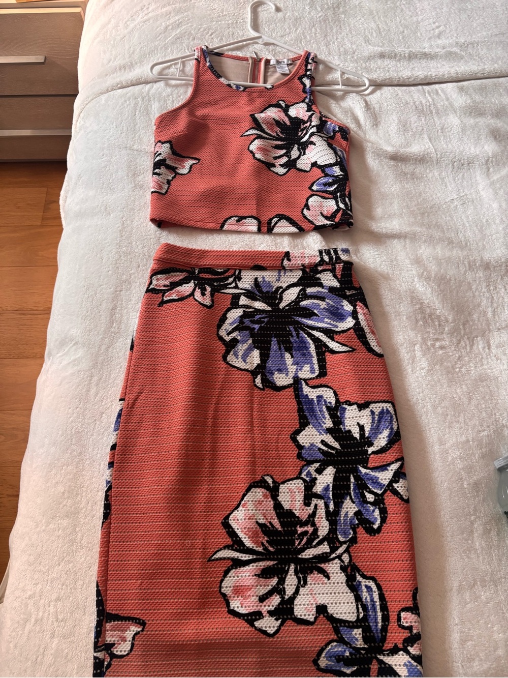 Bar III Coral Floral Crop Top & Pencil Skirt Set